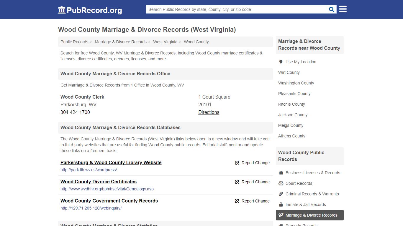 Wood County Marriage & Divorce Records (West Virginia)