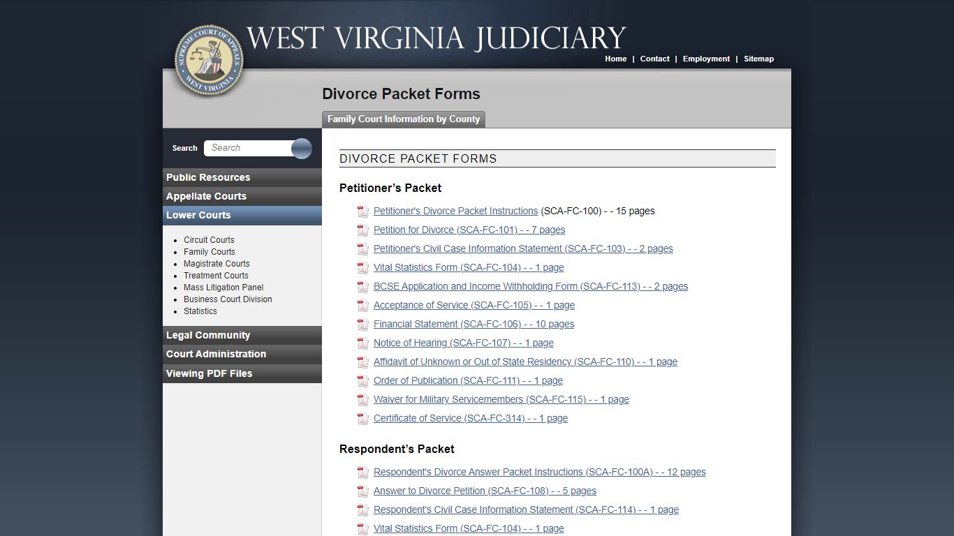 Divorce Packet Forms - West Virginia Judiciary - courtswv.gov